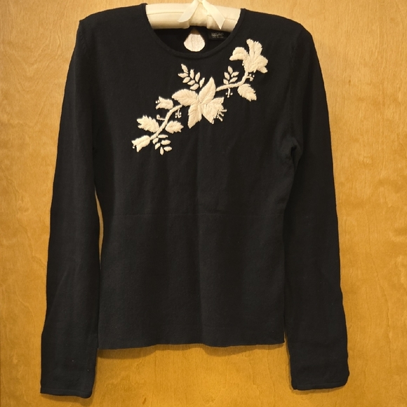 Mossimo Supply Co. Tops - Mossimo Supply Co. Black Sweater with Cream Floral Embroidery
